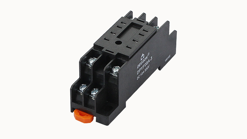 Колодка для реле DPYF08A-3 - Колодка для реле DRPE-2CH, 10A, 300V, фиксация провода: с кольцевым наконечником, пластик, цвет: черный, монтаж на DIN рейку