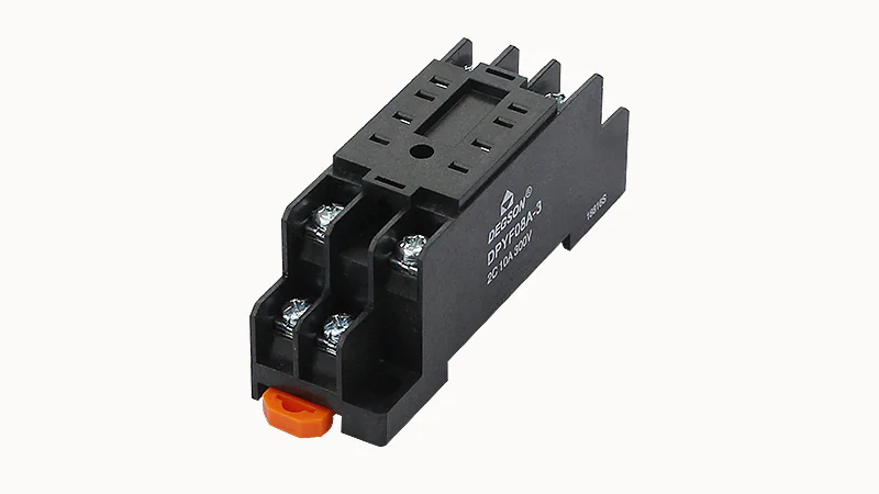 Колодка для реле DPYF08A-3 - Колодка для реле DRPE-2CH, 10A, 300V, фиксация провода: с кольцевым наконечником, пластик, цвет: черный, монтаж на DIN рейку