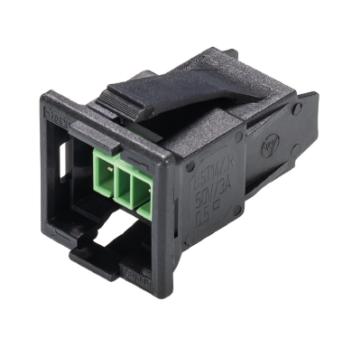 Разъем GESIS BST14i2F B1 R S GN01 - Розеточный разъем в панель, 2 полюса, пружинная фиксация, SELV, KNX, номинальное напряжение: 50V, номинальный ток: 3A, цвет корпуса: черный, цвет контактной вставки: зеленый, серия gesis BST14i2