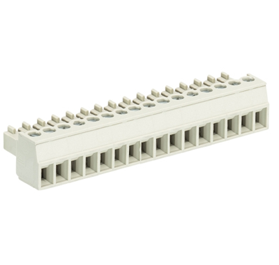 Розетка Wiecon 8813 B / 16 OB - Розеточный разъем, угловой, на кабель, шаг 3,81 мм, 16 полюсов, номинальное сечение: 1,5 мм кв., винтовая фиксация провода, 250V, 8А, без маркировки, цвет: серый, серия 8813 B