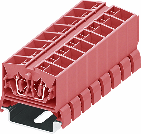 Клемма мини 254389 - Мини клемма, верхний подвод кабеля, 4 точки подключения в клемме, тип фиксации провода: пружинный, номинальное сечение: 2,5 мм кв., 24A, 800V, цвет: розовый, тип монтажа: DIN35