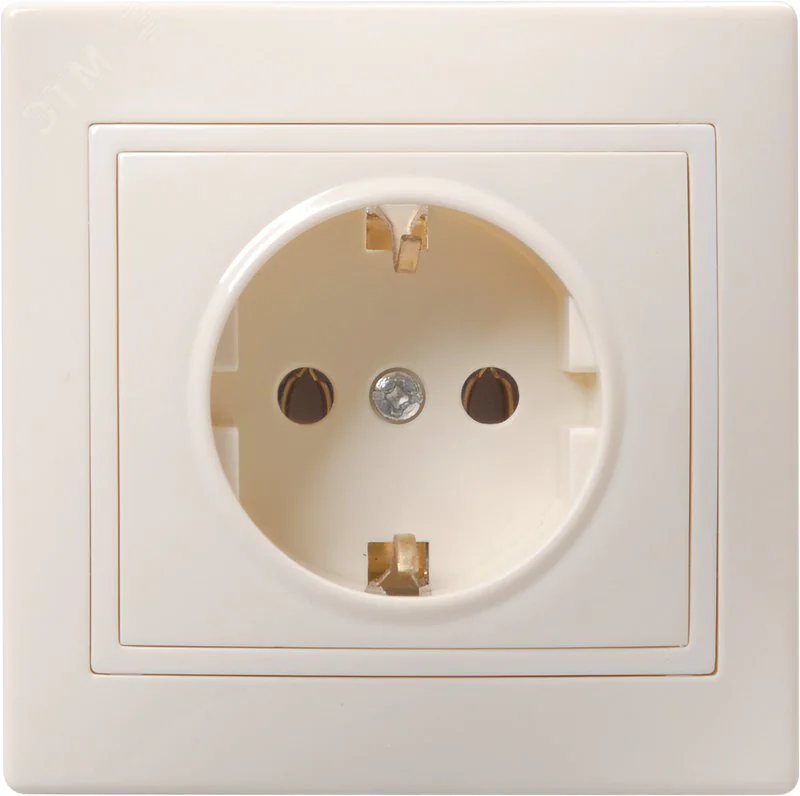 Розетка 1-м СП Кварта РС10-3-ККм 16А IP20 с заземл. без защ. шторок крем. ERK14-K33-16-DM