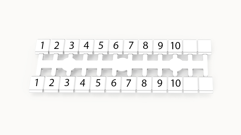 Марк.  кассета ZK5-24P-19-11Z(H) - Кассета с шильдиками для клемм DS…, сечением 2,5 мм кв., боковая, 24 шильдиков, нанесенные символы: 1-10 (2 полоски) + 4 шилд. чистые, с вертикальным расположением, размер шильдика: 4,6х5,0 мм, цвет белый