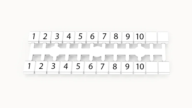 Марк.  кассета ZK5-24P-19-11Z(H) - Кассета с шильдиками для клемм DS…, сечением 2,5 мм кв., боковая, 24 шильдиков, нанесенные символы: 1-10 (2 полоски) + 4 шилд. чистые, с вертикальным расположением, размер шильдика: 4,6х5,0 мм, цвет белый