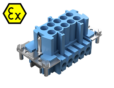 Контактная вставка 72.310.1053.9 - Вилочная контактная вставка взрывозащищенного разъема REVOS Ex, Size 10, винтовая фиксация, с защитой провода, 10 полюсов + РЕ, 90 V, до 16 A, материал контактов: медный сплав, тип покрытия контактов: олово