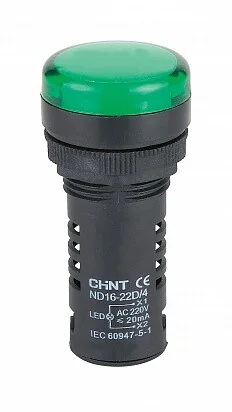 Индикатор ND16-22DS/4 зел. AC 230В CHINT 593071 - Лампа сигнальная d22-230V зел