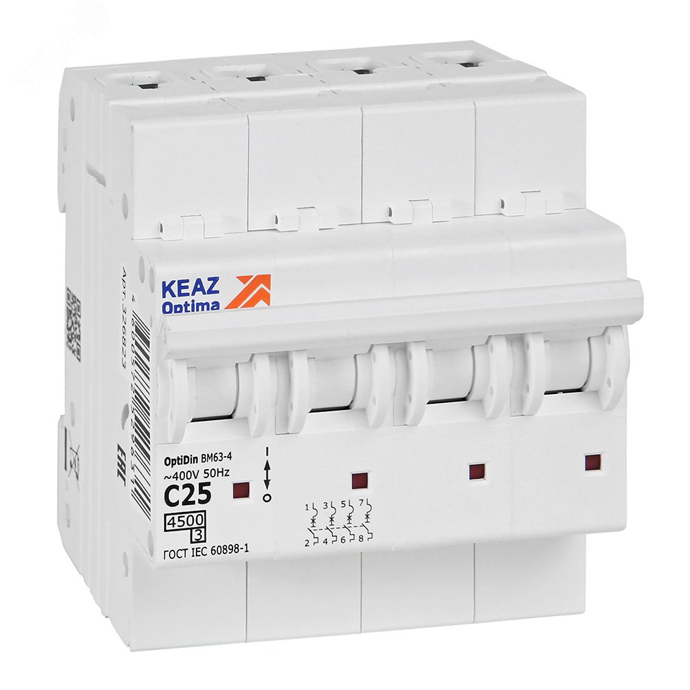 Выключатель автоматический модульный OptiDin BM63-4C25-4,5-УХЛ3