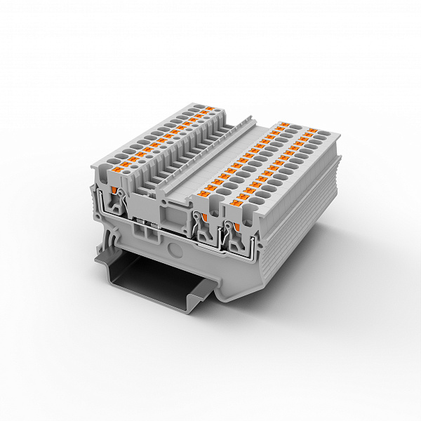 Проходная клемма UPT-1.5/1-2-GY - Проходная клемма, 3 точки подключения, тип фиксации провода: Push-in, номинальное сечение: 1,5 мм кв., 500V, 17,5A, ширина: 3,5 мм, цвет: серый, тип монтажа: DIN35