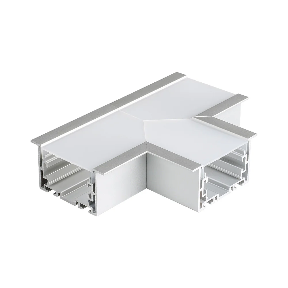 Угол S2-LINIA69-F-T90 тройной 021280 - тройной угол в сборе, для соединения 3-х профилей S2-LINIA69-F под прямыми углами 90°. Экран образует линию "Т" на плоскости. В комплекте матовый экран, соединители. Длина внешней стороны угла 150мм.