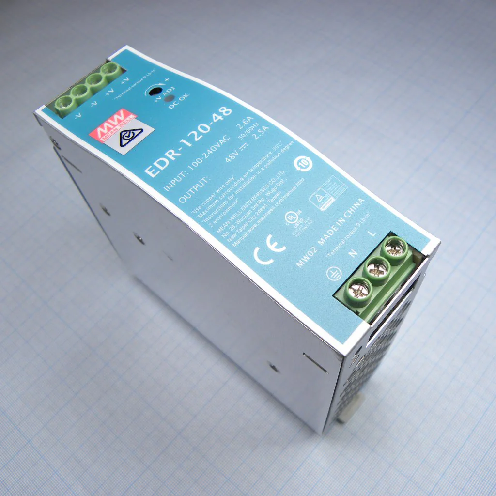 EDR-120-48 - AC-DC, 120Вт, вход 90…264V AC, 47…63Гц /127…370В DC, выход 48В/2.5A, рег. вых 48…55В, изоляция 3000В AC, в кожухе на DIN-рейку 40х125.2х102мм, -20…+60°С