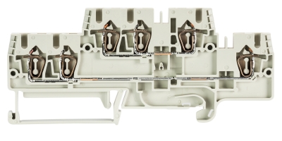 Клемма этажн. WKFN 2,5 E1/2/35 - Этажная клемма, 2х3 точки подключения, тип фиксации провода: пружинный, номинальное сечение: 2,5 мм кв., 22A, 500V, ширина: 5 мм, цвет: серый, тип монтажа: DIN 35