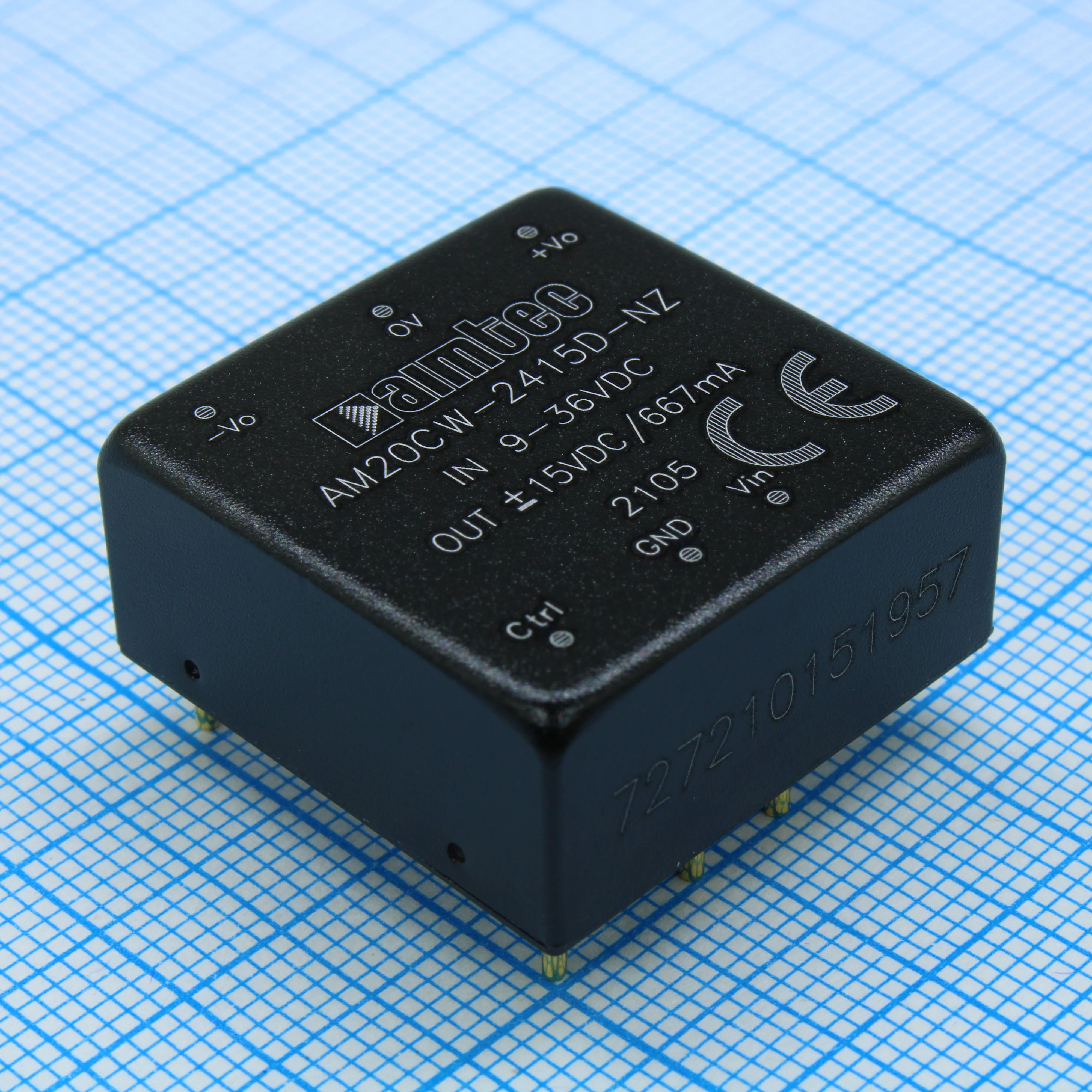 AM20CW-2415D-NZ - DC/DC, 20Вт, вход 9…36В, выход ±15В/±0.667А, изоляция 1500В DC, КПД 90%, максимальная емкостная нагрузка не более ±600мкФ, вход On/Off, 1x1", 25.4x25.4x11.7мм, -40…85°C, металл