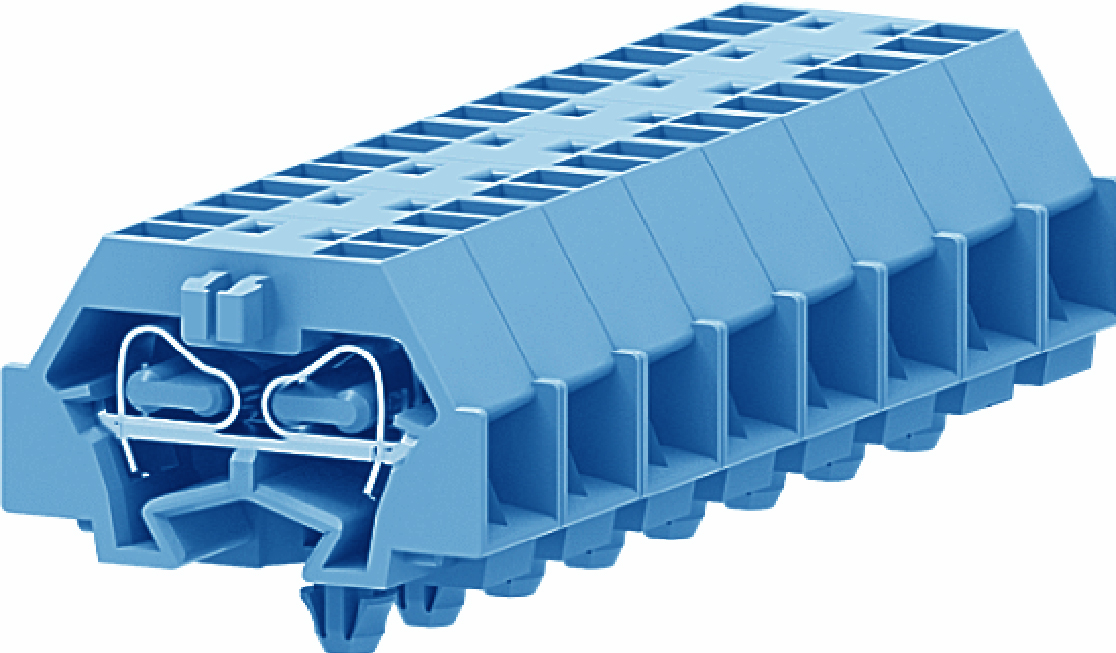 Клемма мини 240344 - Мини клемма, боковой подвод кабеля, 4 точки подключения в клемме, тип фиксации провода: пружинный, номинальное сечение: 1,5 мм кв., 18A, 400V, цвет: синий, тип монтажа: защелки в панель