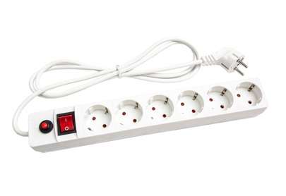 Удлинитель с сетевым фильтром 6х3м с заземл. 10А IP20 ПВС 3х0.75 защ. шторки бел. 967U-3003