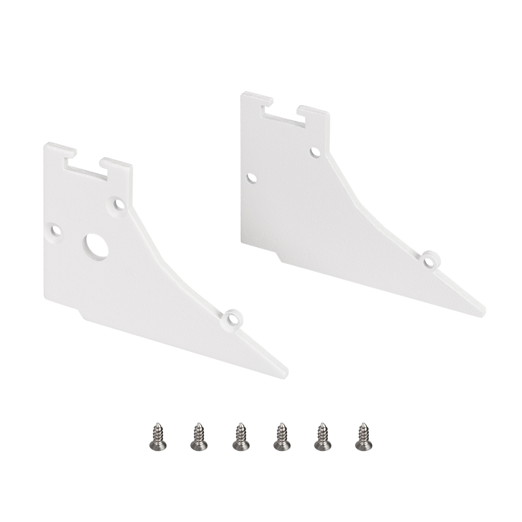 Заглушка FANTOM-W45-BEVEL WHITE 039954 - Комплект заглушек для профиля FANTOM-W45-BEVEL. Материл - алюминий. Цвет - белый. В комплекте 2 заглушки (левая с отверстием - 1 шт., правая без отверстия - 1 шт.) и 6 шурупов. Цена за комплект.