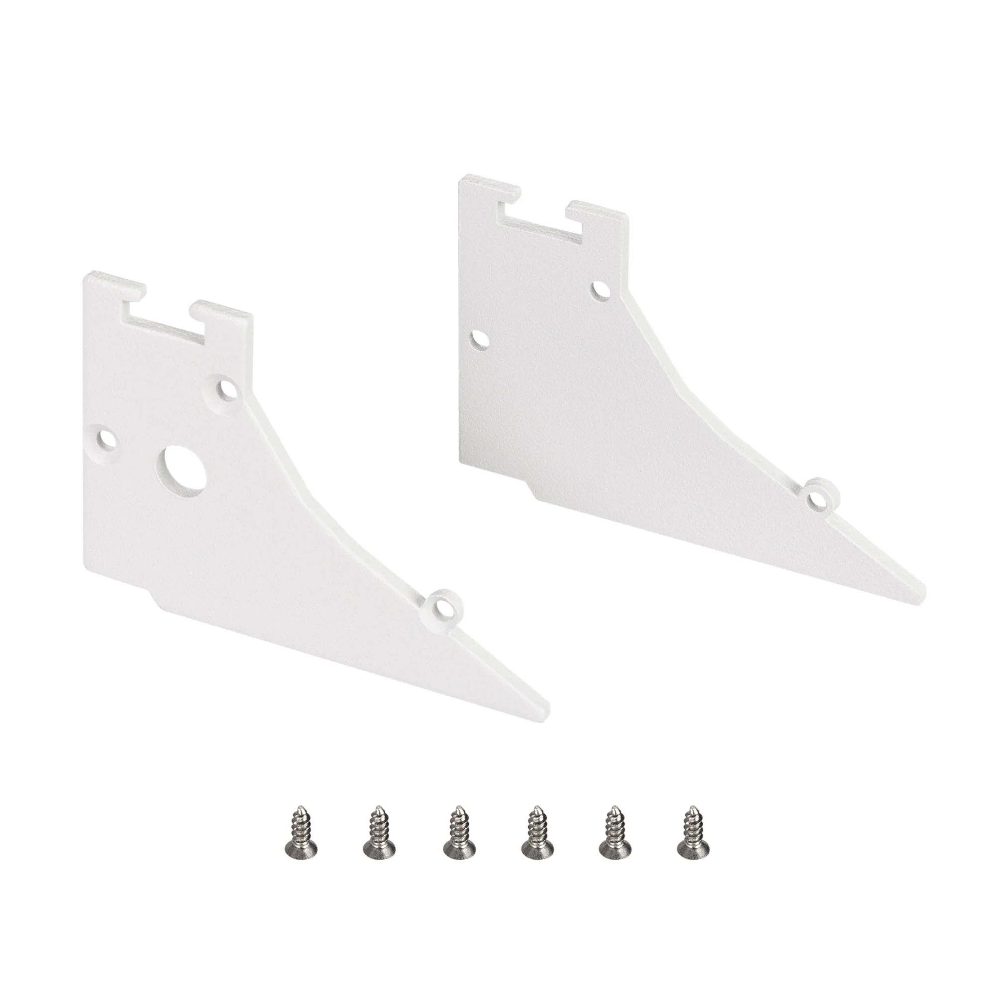 Заглушка FANTOM-W45-BEVEL WHITE 039954 - Комплект заглушек для профиля FANTOM-W45-BEVEL. Материл - алюминий. Цвет - белый. В комплекте 2 заглушки (левая с отверстием - 1 шт., правая без отверстия - 1 шт.) и 6 шурупов. Цена за комплект.