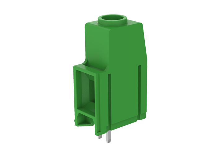 Клемма на плату MC-TH/F10.16H01C - Клемма, горизонтальный подвод кабеля, на плату, шаг: 10.16 мм, 1 полюс, фиксация провода винтовая, исполнение: два вывода на полюс, 1000V, 76A, цвет: зеленый