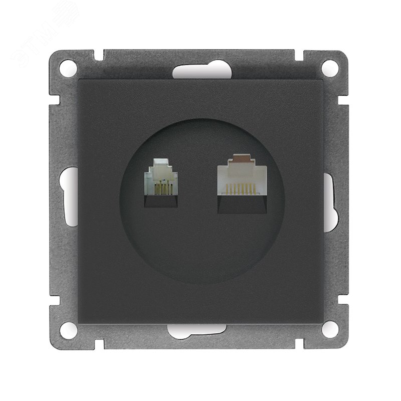 Розетка компьютерная+телефонная UNIVersal серия Афина, с/у, 1А, RJ45, RJ12, графит (еврослот), механизм A0052-Gr