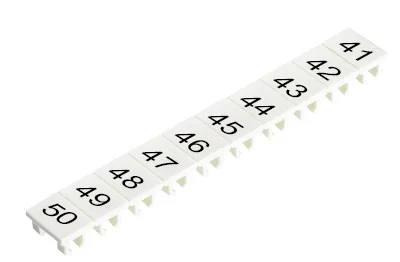 Шильдик BEZ.STRF.9705A/5/10 B 41-50 - Маркировка для клемм сечением 2,5 мм.кв., шириной 5 мм, 10 шильдиков, белая, нанесенные знаки: 41-50, горизонтальная