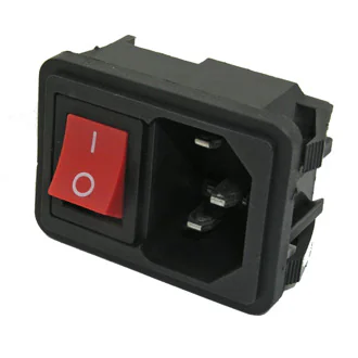 AC-002 (RED) - Разъем питания серии AC, вилка 3-х полюсная с выключателем, на защелках, 10А 250В, красный цвет клавиши