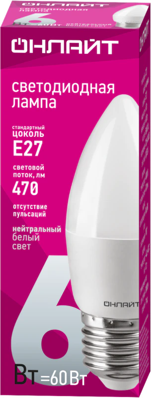 Лампа светодиодная 71 631 OLL-C37-6-230-4K-E27-FR 6Вт свеча 4000К нейтр. бел. E27 470лм 220-240В 71631
