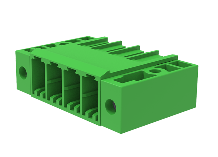 Вилочный разъем на плату MC-PHH7.62H12-F-0001 - Вилочный разъем, горизонтальный, три контакта на полюс, на плату, шаг: 7.62 мм, 12 полюсов, фиксация на плате пайкой, исполнение: с монтажными фланцами, 630V, 41A, цвет: зеленый