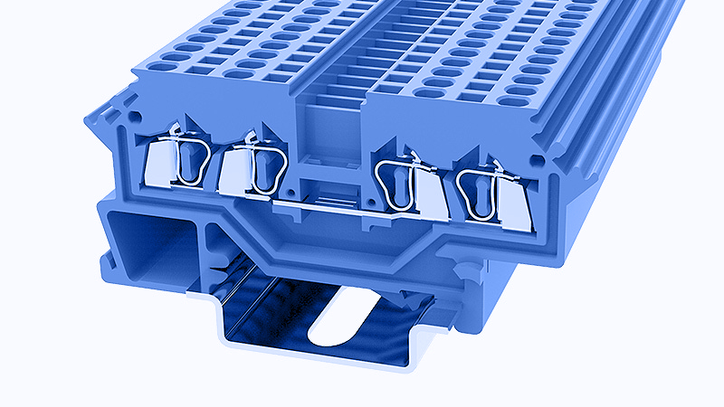Проходная клемма WS1.5-QU-01P-12 - Проходная клемма, 4 точки подключения, тип фиксации провода: пружинный, номинальное сечение: 1.5 мм кв., 18A, 800V, ширина: 4 мм, цвет: синий, тип монтажа: DIN35