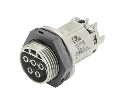 Разъем RST25I5S B1 M01 BG03 - Розеточный разъем в панель, до 6 мм кв., М25, IP68(69k), 5 полюсов, винтовая фиксация провода, номинальные характеристики: 250/400V, 25A, цвет: серый, серия RST Classic серия RST Classic