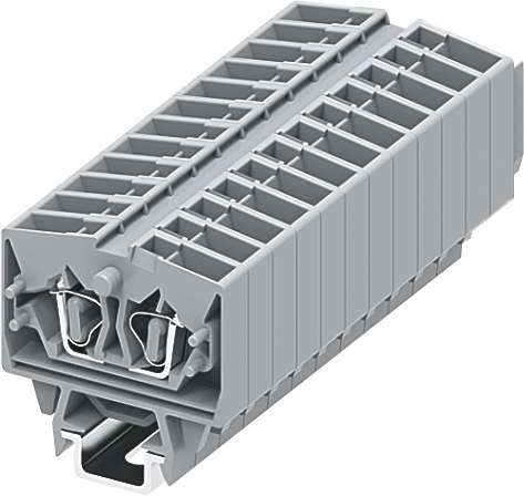 Клемма мини 254361 - Мини клемма, верхний подвод кабеля, 2 точки подключения в клемме, тип фиксации провода: пружинный, номинальное сечение: 2,5 мм кв., 24A, 800V, цвет: серый, тип монтажа: DIN15