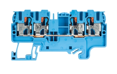 Клемма сдв.WTP 2,5/4 D2/2 BL - Проходная клемма, 4 точки подключения, тип фиксации провода: push in, номинальное сечение: 2,5/4 мм кв., 32A, 800V, ширина: 5 мм, цвет: синий, тип монтажа: DIN 35
