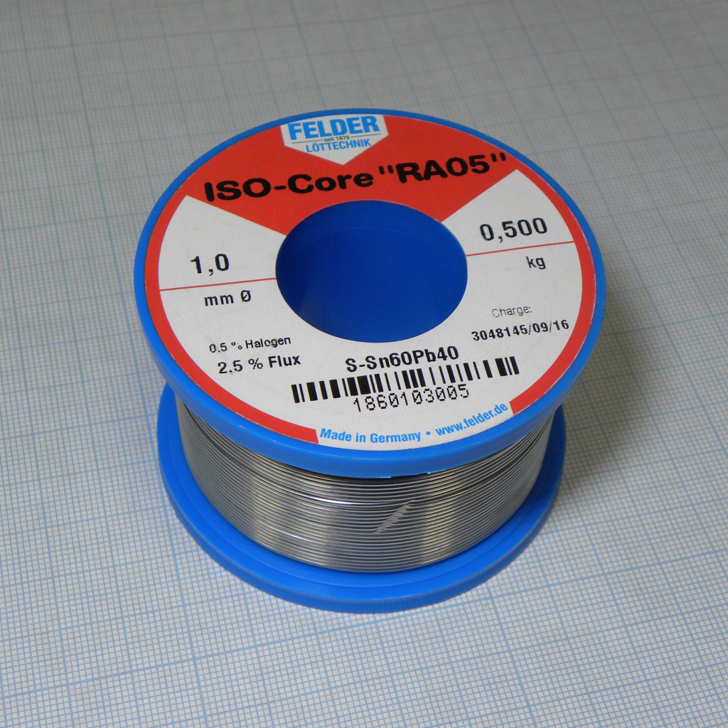 Припой Sn60Pb40 RA  1.0мм 500гр акт - Припой трубчатый оловянно-свинцовый ПОС61, 2.5% флюс RA активный галогеносодержащий (ROM1)