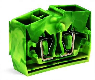 Клемма мини 254337 - Мини клемма, верхний подвод кабеля, 4 точки подключения в клемме, тип фиксации провода: пружинный, номинальное сечение: 2,5 мм кв., 24A, 800V, цвет: желто-зеленый, тип монтажа: монтажные фланцы