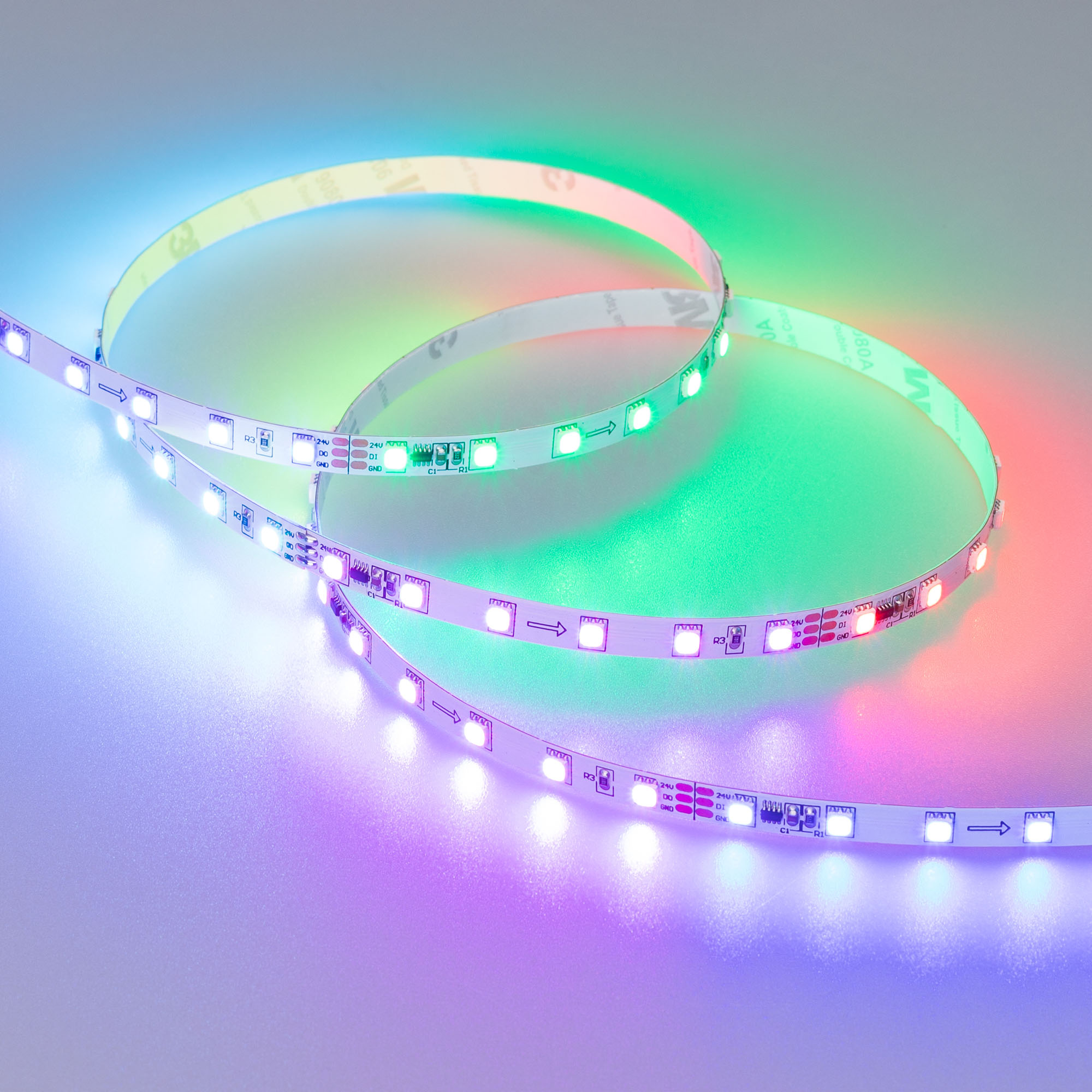 Лента SPI-F72-7mm 24V RGB-PX6 (14.4 W/m, IP20, 3535, 5m) 030195(2) - Светодиодная лента SPI-F72, открытая IP20. Светодиоды 3535, 72 шт/м (360 шт на 5м), белая плата, ширина 7 мм, скотч 3M. Микросхема SM16703(1903), 12 pixel/m (1 pixel = 6 LED). Цвет RGB, 