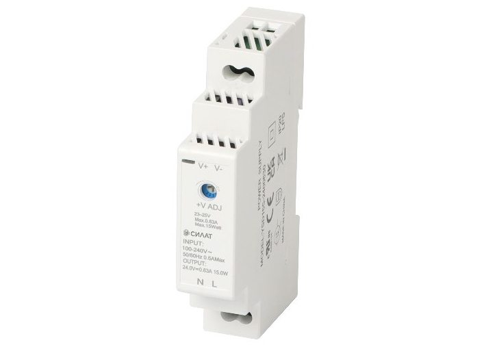 Источник питания 15 V DC/1 A, 902112 - Источник питания, однофазный, 15VDC / 1A, 15W, диапазон входн. напр.: 90 - 264VAC / 127 - 370VDC; габариты (мм): 58х90х18, монтаж: на DIN рейку