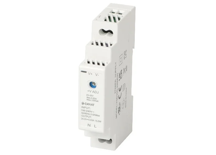 Источник питания 15 V DC/1 A, 902112 - Источник питания, однофазный, 15VDC / 1A, 15W, диапазон входн. напр.: 90 - 264VAC / 127 - 370VDC; габариты (мм): 58х90х18, монтаж: на DIN рейку