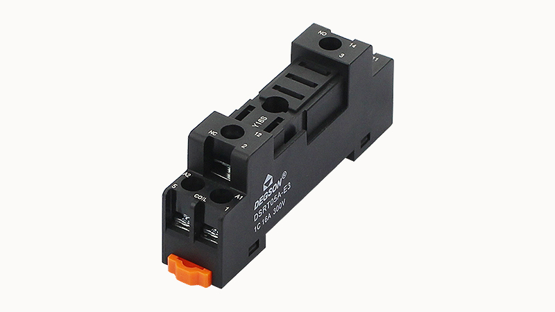 Колодка для реле DSRT05A-E3 - Колодка для реле DRPT-1C, 16A, 300V, фиксация провода: с вилочным наконечником с защитой от прикосновения, пластик, цвет: черный, монтаж на DIN рейку