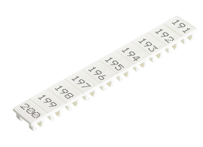 Шильдик 9705A/5/10 B  191-200 - Маркировка для клемм сечением 2,5 мм.кв., шириной 5 мм, 10 шильдиков, белая, нанесенные знаки: 191 – 200