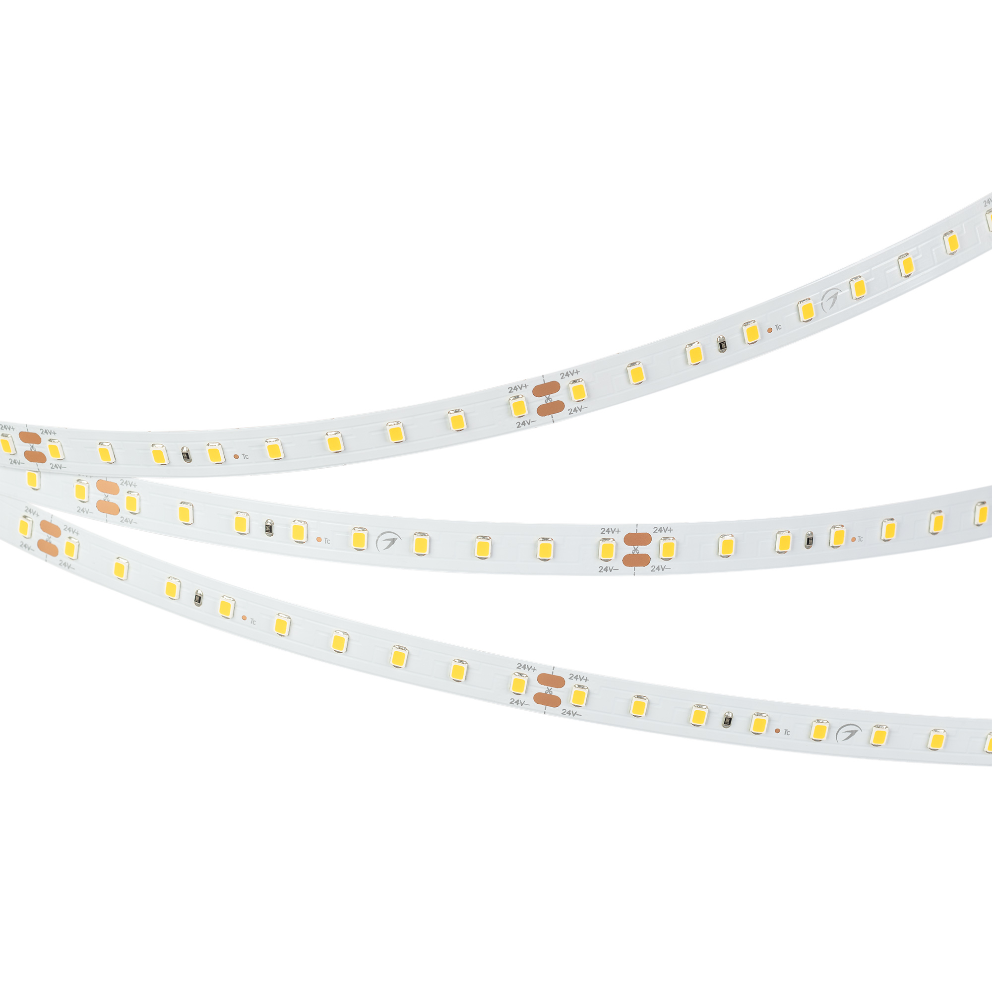 Лента RT-A90-10mm 24V Warm2700 (4.8 W/m, IP20, 2835, 5m) 038777 - Светодиодная высокоэффективная лента RT-A90, открытая. Светодиоды 2835, 90 шт/м (450 шт на 5 м), белая плата, ширина 10 мм, скотч 3M. Цвет ТЁПЛЫЙ 2700 K, цветопередача CRI>85, угол 120°. Пи