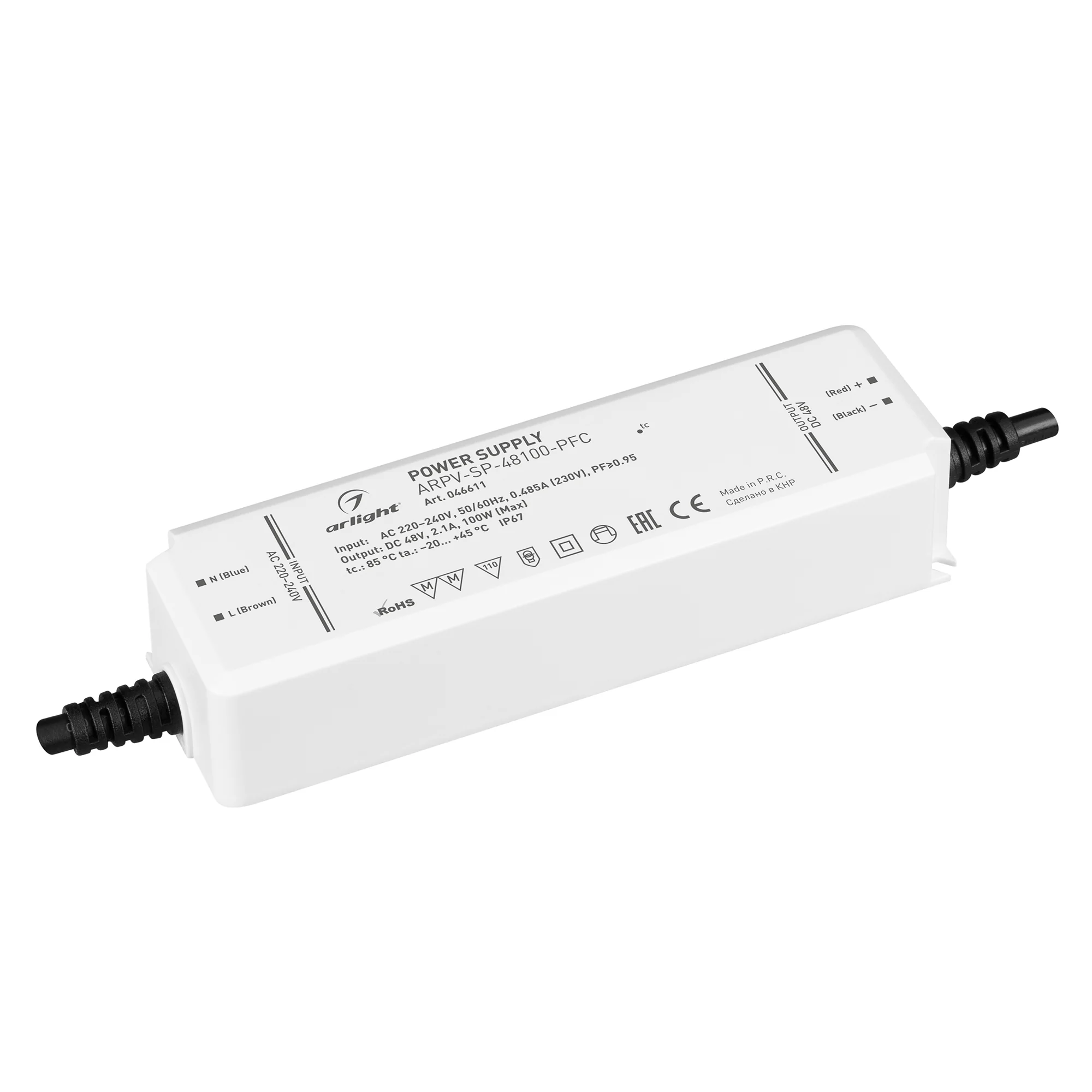 Блок питания ARPV-SP-48100-PFC (48V, 2.1A, 100W) 046611 - Источник напряжения с гальванической развязкой для светодиодных изделий. Входное напряжение 220-240 VAC. Выходные параметры: 48 В, 2,1 А, 100Вт. Встроенный PFC >0.95. Герметичный пластиковый корпус