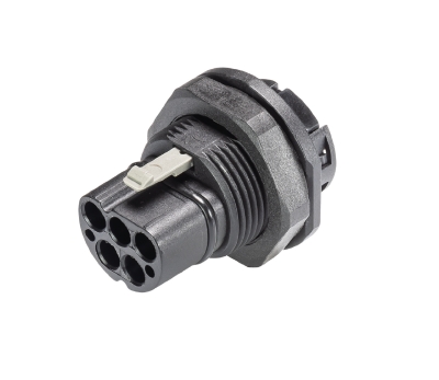 Разъем RST20I5C S1  M01V  SW - Вилочный разъем в панель, М25, IP68(69k), 5 полюсов, обжимная фиксация провода, номинальные характеристики: 250/400V, 20A, цвет: черный, серия RST Classic