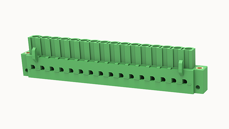 PCB клемма 2EDGAM-5.08-16P-14 - Клемма PCB, на плату, пайка, шаг 5,08 мм, 16 полюсов, угол монтажа 90 гад., с монтажными фланцами, 320V, 20А, цвет: зеленый, серия 2EDGAM
