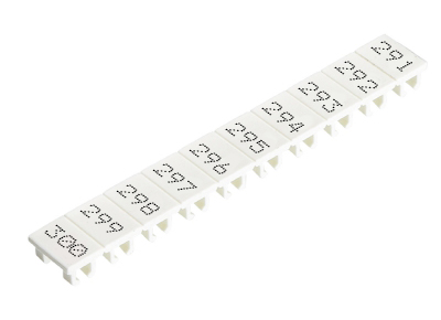 Шильдик 9705A/5/10 B  291-300 - Маркировка для клемм сечением 2,5 мм.кв., шириной 5 мм, 10 шильдиков, белая, нанесенные знаки: 291 – 300