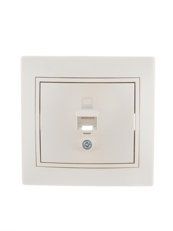 Розетка компьютерная 1-м СП Mira RJ45 16А IP20 со вставкой жемчуж./бел. перламутр. 701-3030-139
