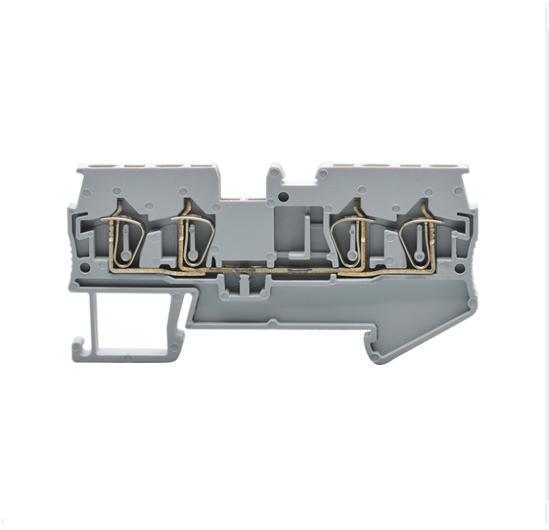Проходная клемма JUT3-1.5/2-2-GY - Проходная клемма, 4 точки подключения, тип фиксации провода: пружинный, номинальное сечение: 1,5 мм кв., 500V, 17,5A, ширина: 4,2 мм, цвет: серый, тип монтажа: DIN35