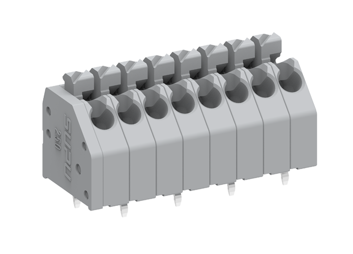 Розеточный разъем на плату 250212 - Клемма, вертикальный подвод кабеля, на плату, шаг: 3.5 мм, 12 полюсов, фиксация провода push-in, исполнение: выводы на плату в шахматном порядке, 320V, 8A, цвет: серый