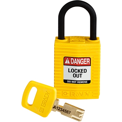 gws150181 - Замок SafeKey нейлоновый компактный, нейлоновая дужка, высота дужки – 25 мм, диаметр дужки – 4.3 мм, нейлоновый корпус, размеры корпуса – 43х32х19 мм, цвет – желтый, 1 шт/упак