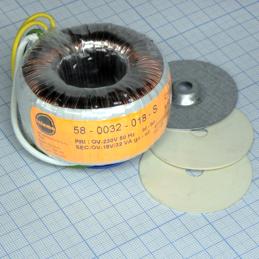 58-0032-018-S - Тороидальный трансформатор 32ВА 230В 18В 1,778A (70x36мм)