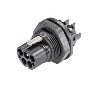 Разъем RST20i5 96.052.5053.1 - Вилочный разъем в панель, М25, IP68(69k), 5 полюсов, винтовая фиксация провода, номинальные характеристики: 250/400V, 20A, цвет: черный, серия RST Classic