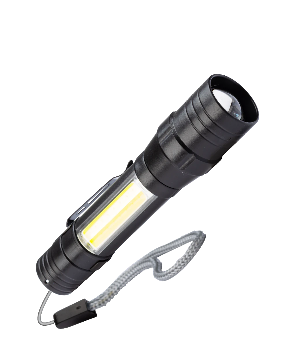 Фонарь ручной аккумуляторныйуляторный 1Вт LED+5ВтCOB линза зум Li-ion 18650 1000mAh ABS-пластик USB-шнур