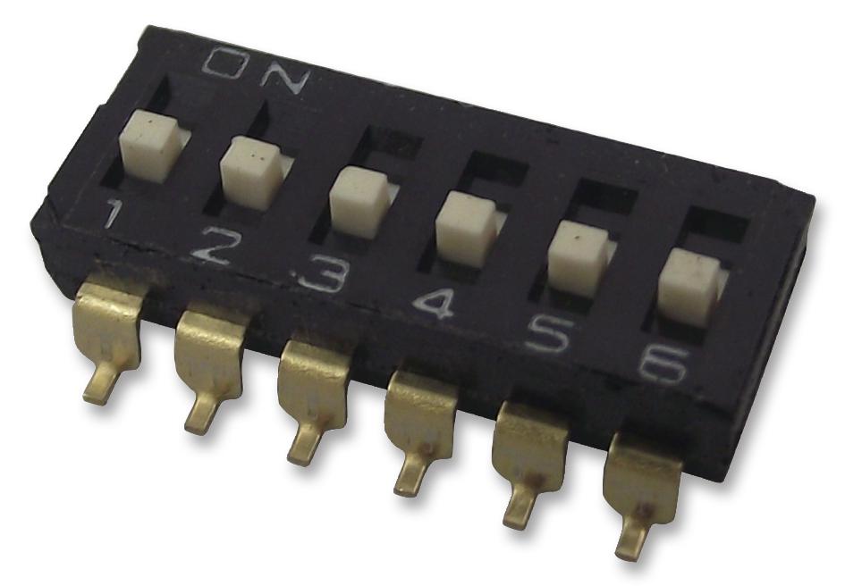 A6S6104H - Переключатель DIP 6 групп 0.025А 24В для поверхностного монтажа 1000 циклов шаг 2.54мм